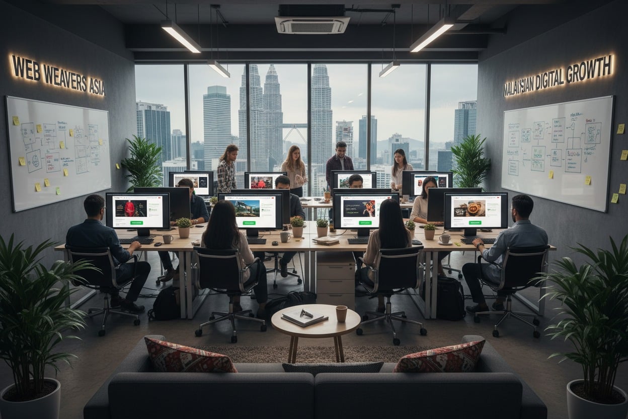 Employees work at desks in a modern office with large windows overlooking a city skyline featuring skyscrapers.